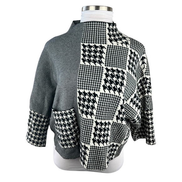 Joseph Ribkoff Houndstooth Herringbone Patchwork Knit Sweater Oversized Medium - Picture 10 of 10